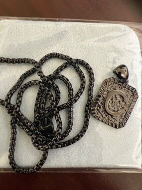 Black Stainless Steel 'C' Pendant Necklace - Unbranded